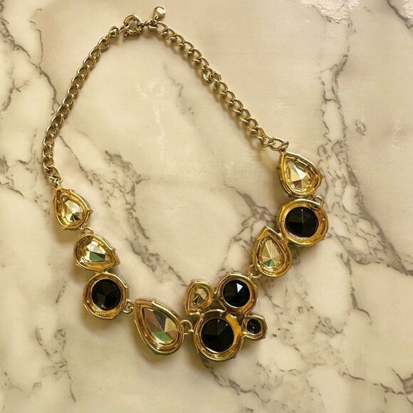 J.Crew black and rhinestone gold tone statement necklace - Picture 8 of 9
